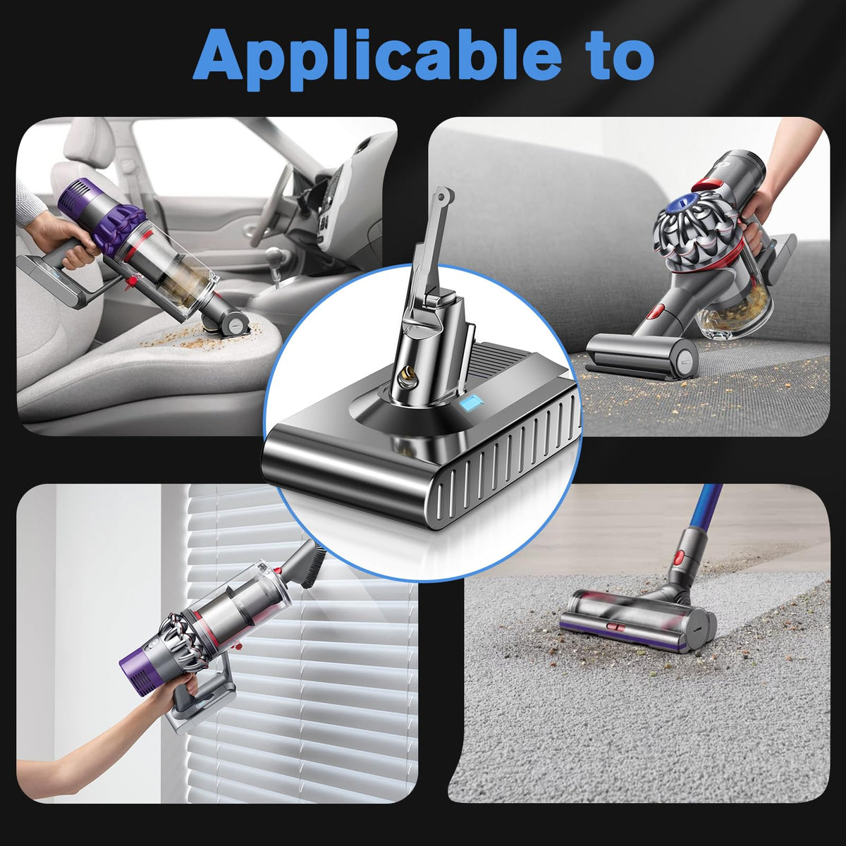 Mounzuikue Dyson V8 battery in use during cleaning session emphasizing extended runtime.