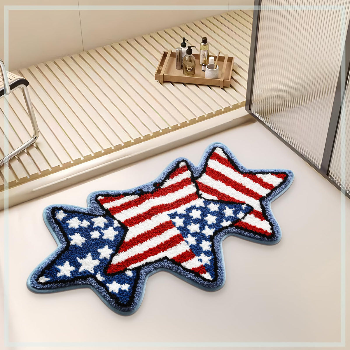 Moutina patriotic bath mat is machine washable for easy refreshing