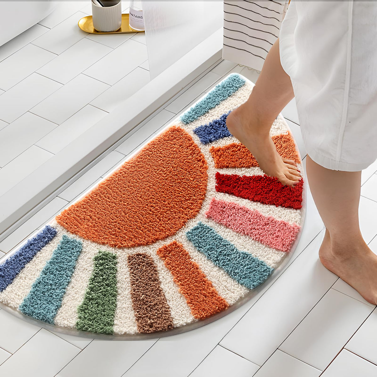 Moutina non-slip rug with TPR backing ensures grip on wet floors.