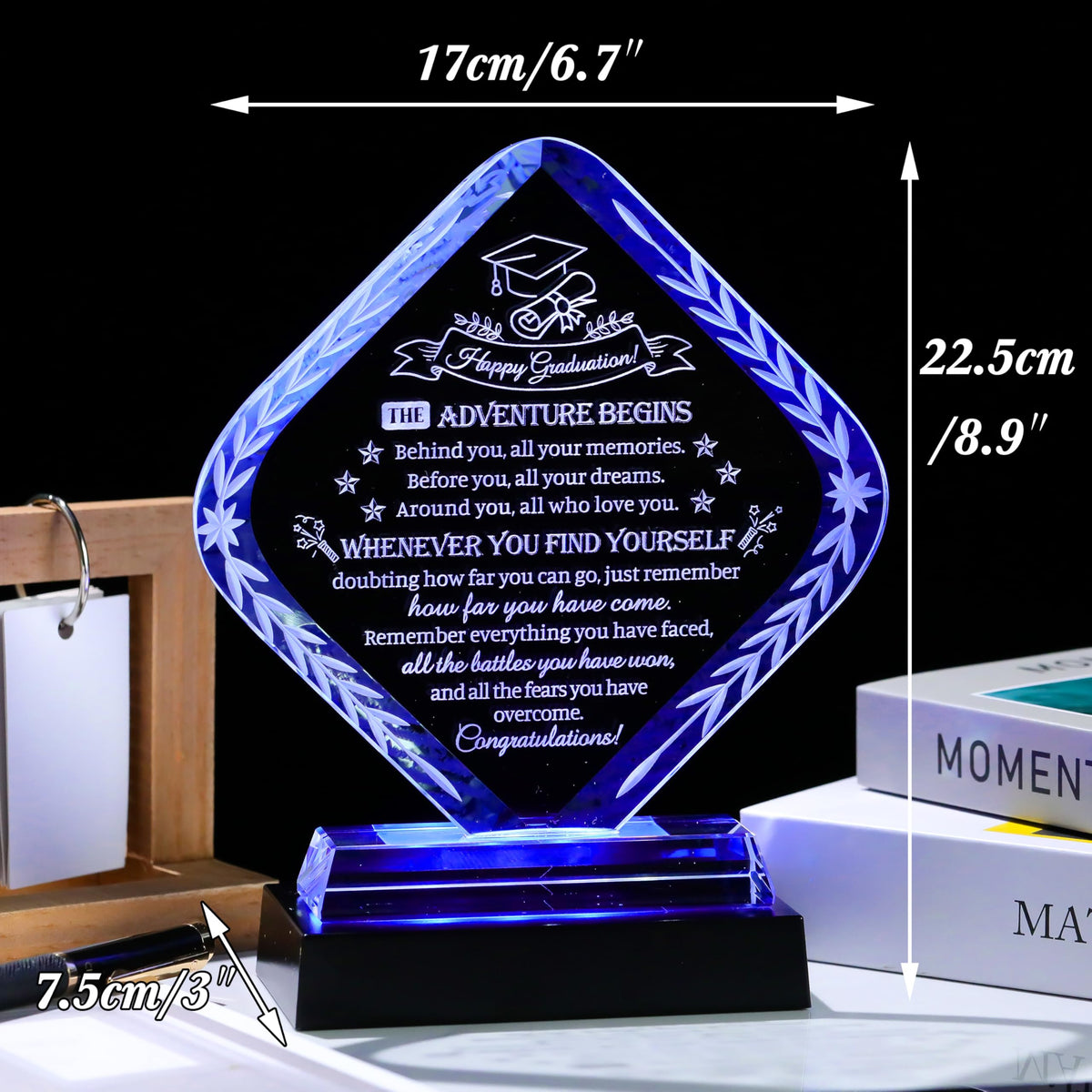 Movdyka K9 crystal surface with laser engraving for a durable keepsake.