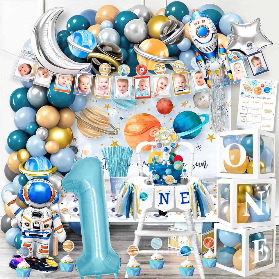 MOVINPE first trip sun balloon box creates a striking first birthday focal point and easy setup.