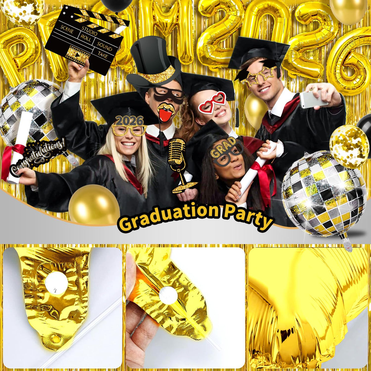 MOVINPE latex balloons in black-silver-gold for vibrant decor.