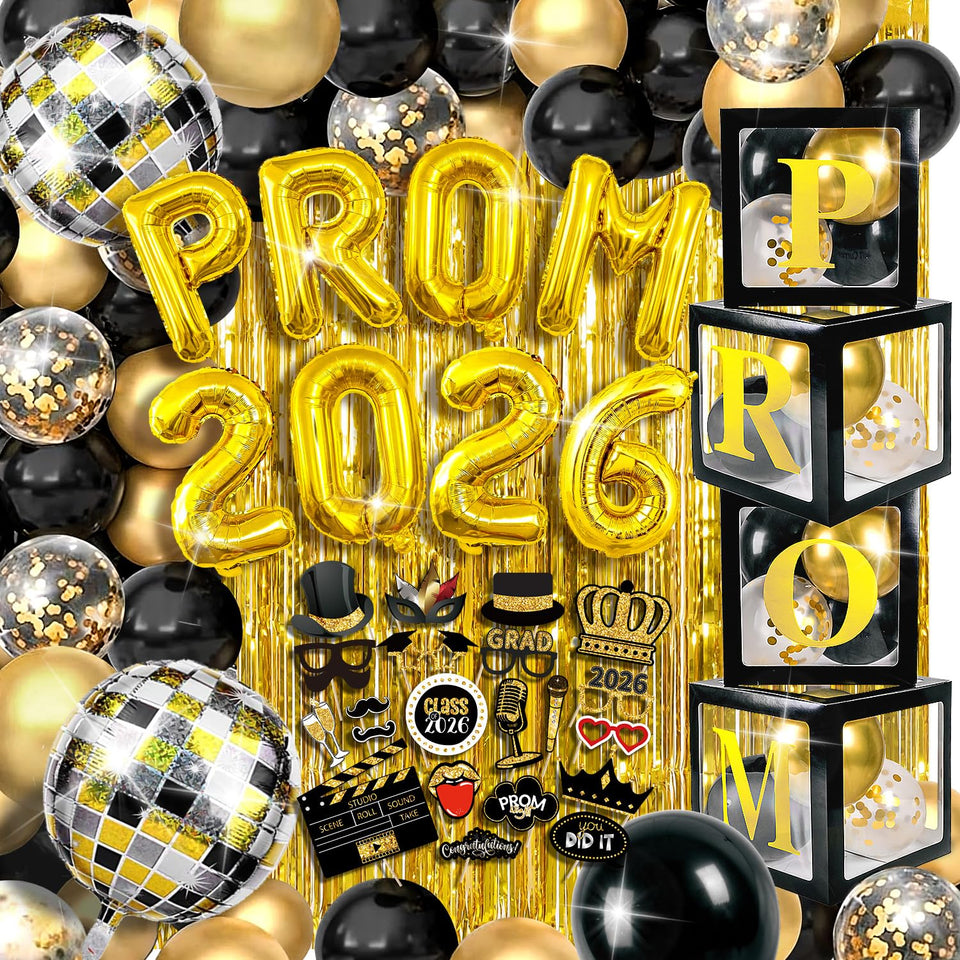 MOVINPE PROM 2026 letters balloons create a bold entrance display.