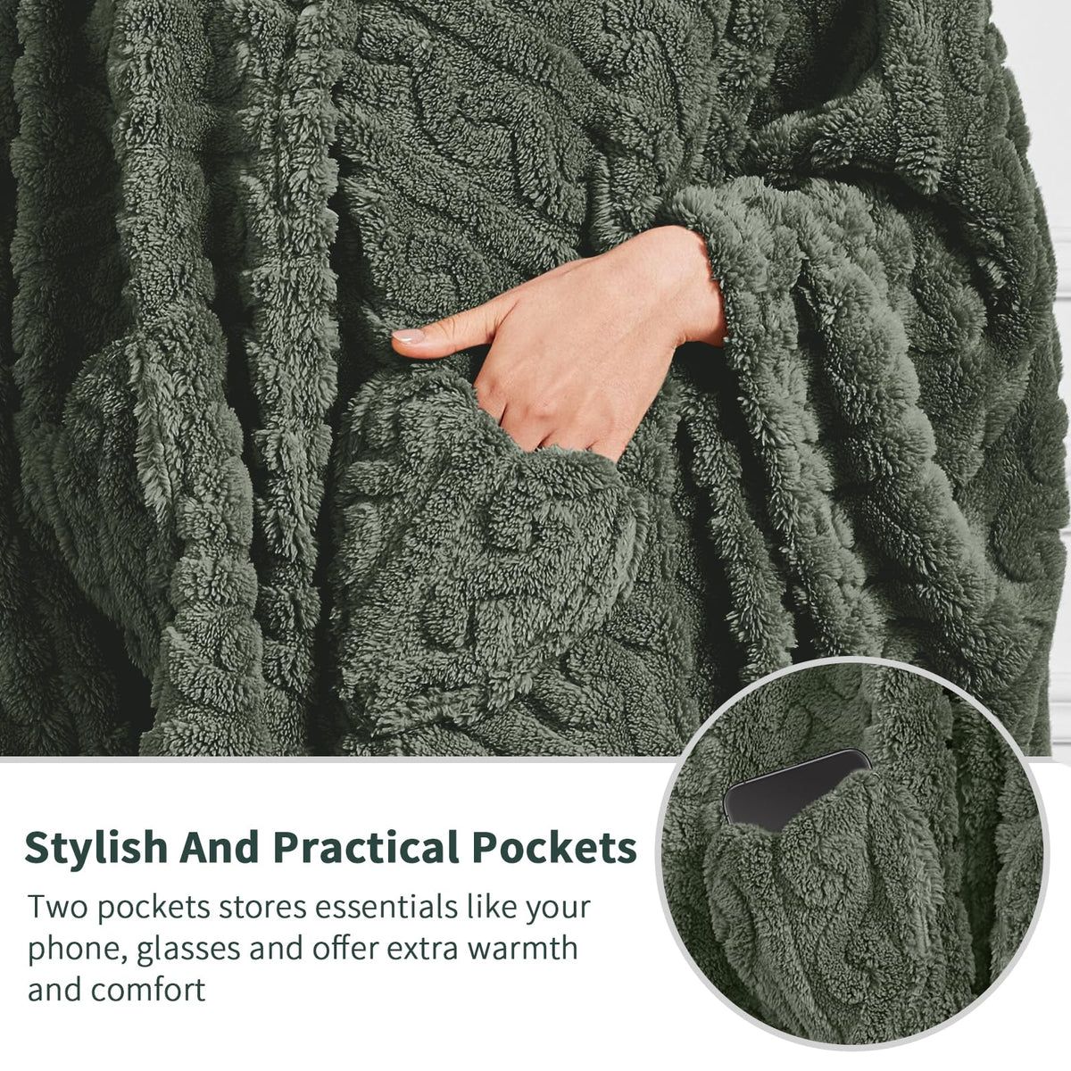 Mowkim cape-style wearable blanket wrap for lounging and warmth.