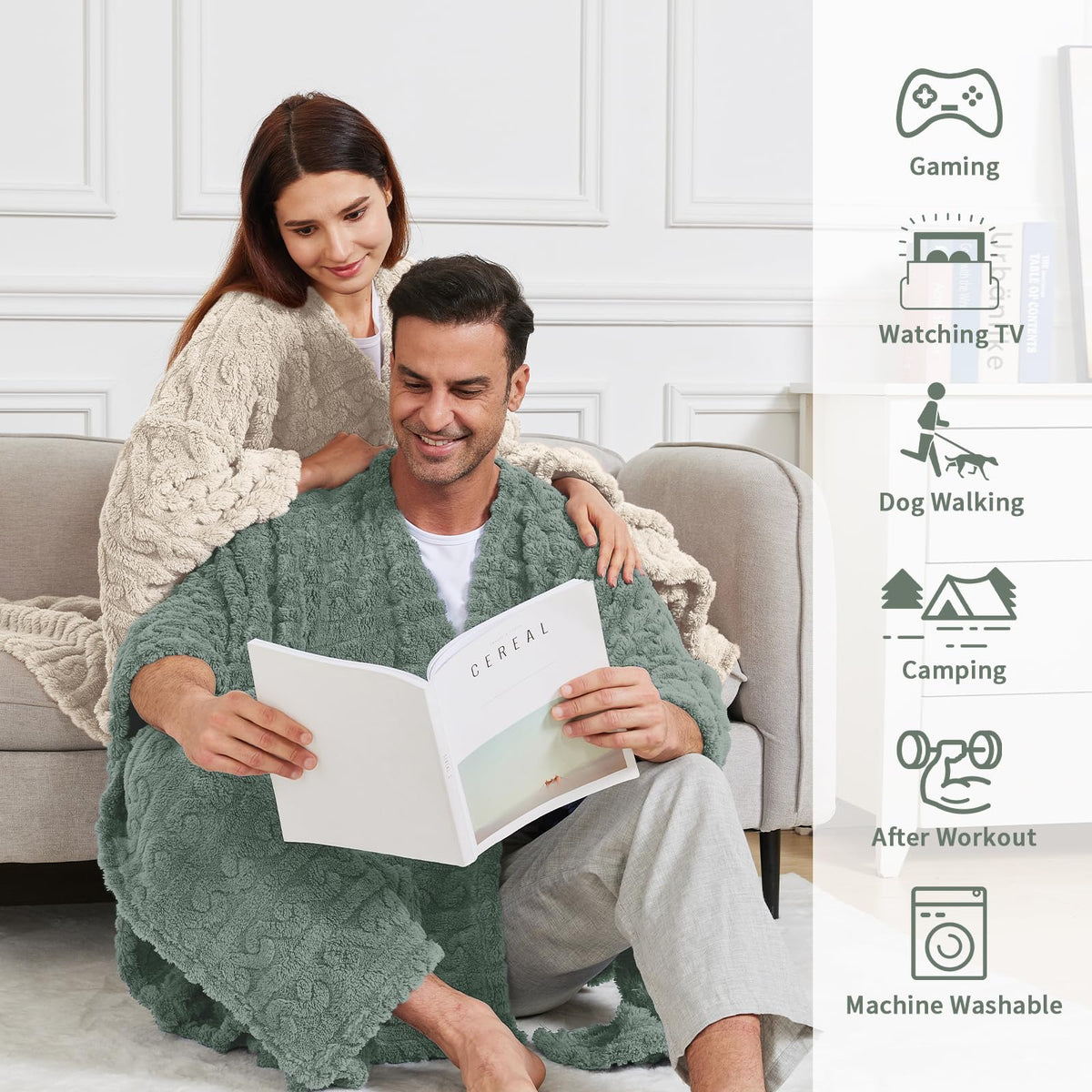 Mowkim wearable blanket cape-style design for hands-free warmth.