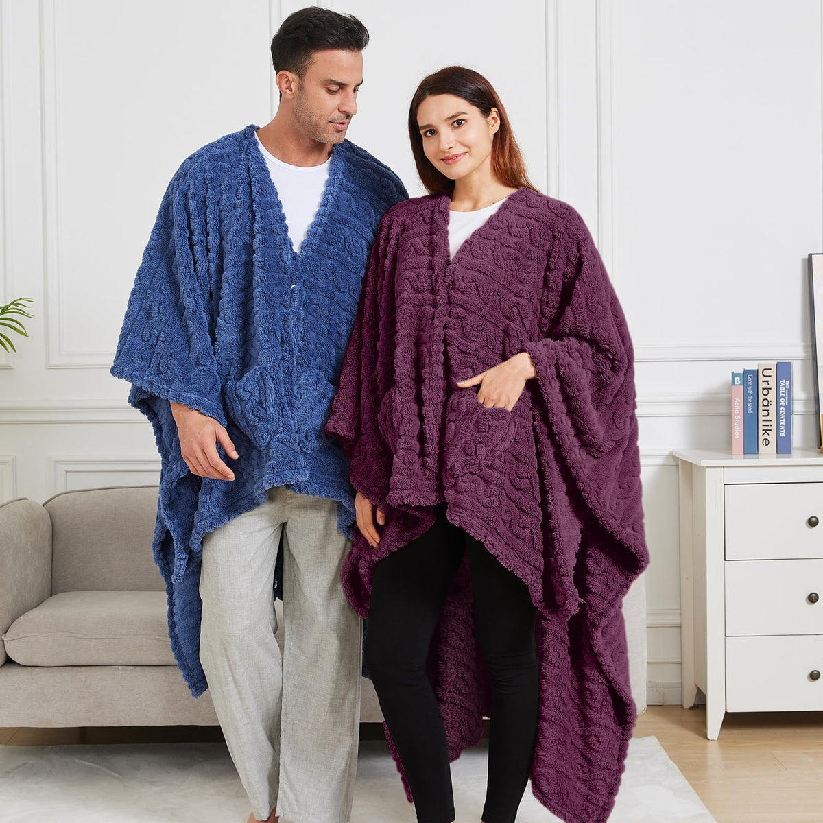 Mowkim grape color wearable blanket adds warm style to any sofa or chair.