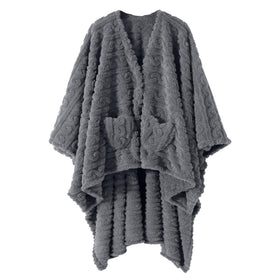 Mowkim wearable blanket grey close-up shows plush sherpa warmth and soft texture.