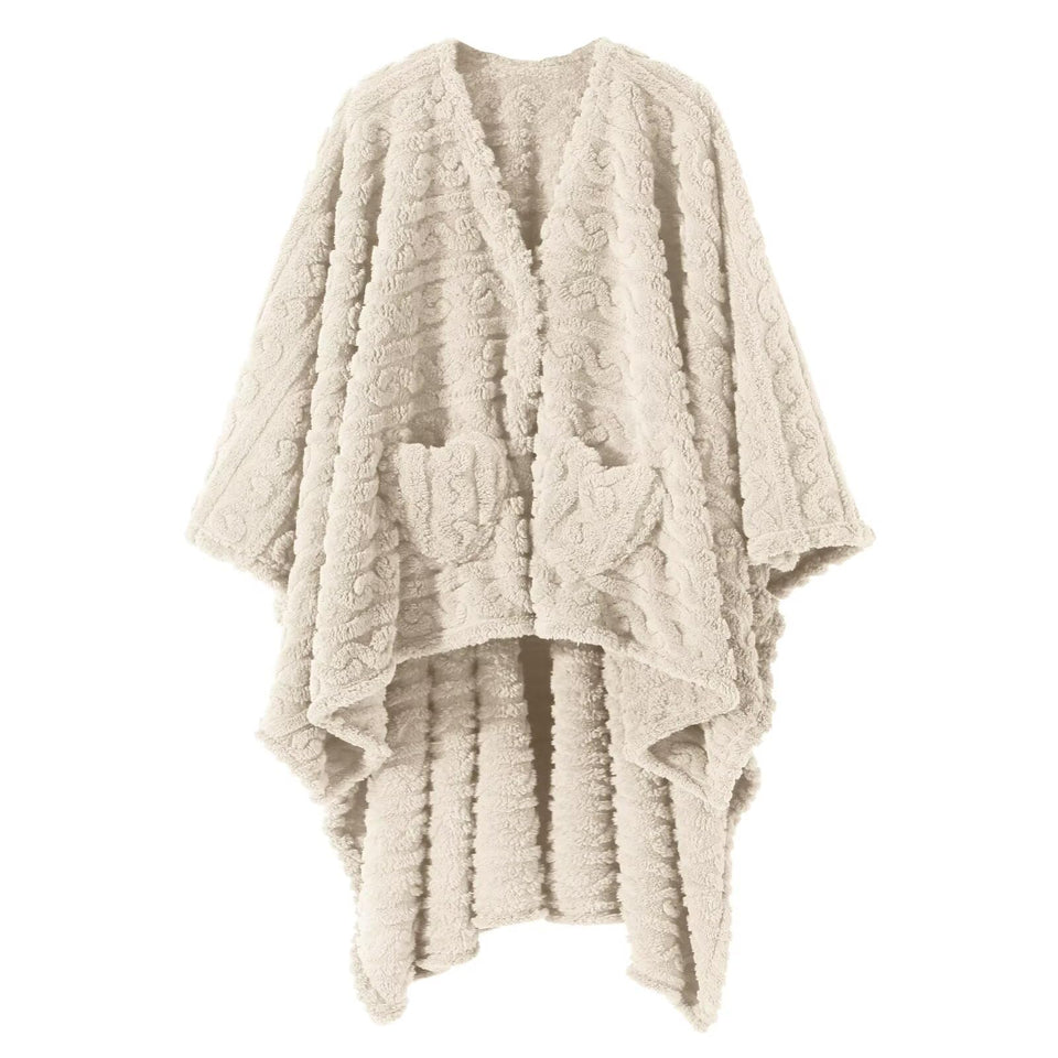 Mowkim wearable blanket sherpa fleece in ivory offering plush warmth for lounging.