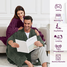 Mowkim wearable blanket with pockets keeps essentials close while relaxing.