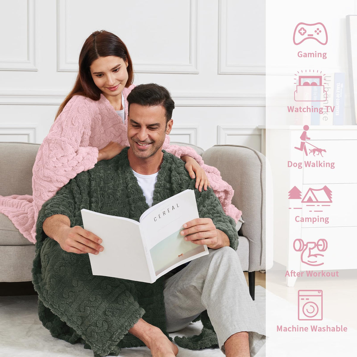 Mowkim wearable blanket pink pockets highlight handy storage for essentials