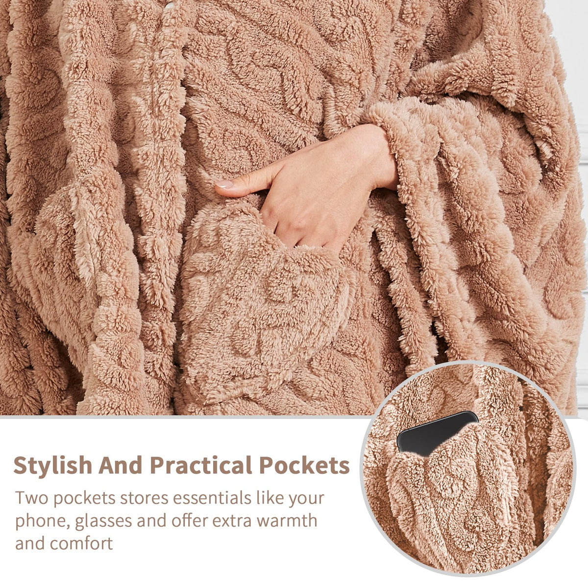Mowkim blush pink wearable sherpa blanket for relaxed evenings