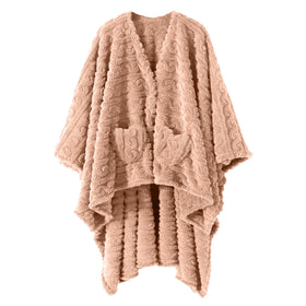 Mowkim wearable sherpa cape-style blanket for cozy lounging at home