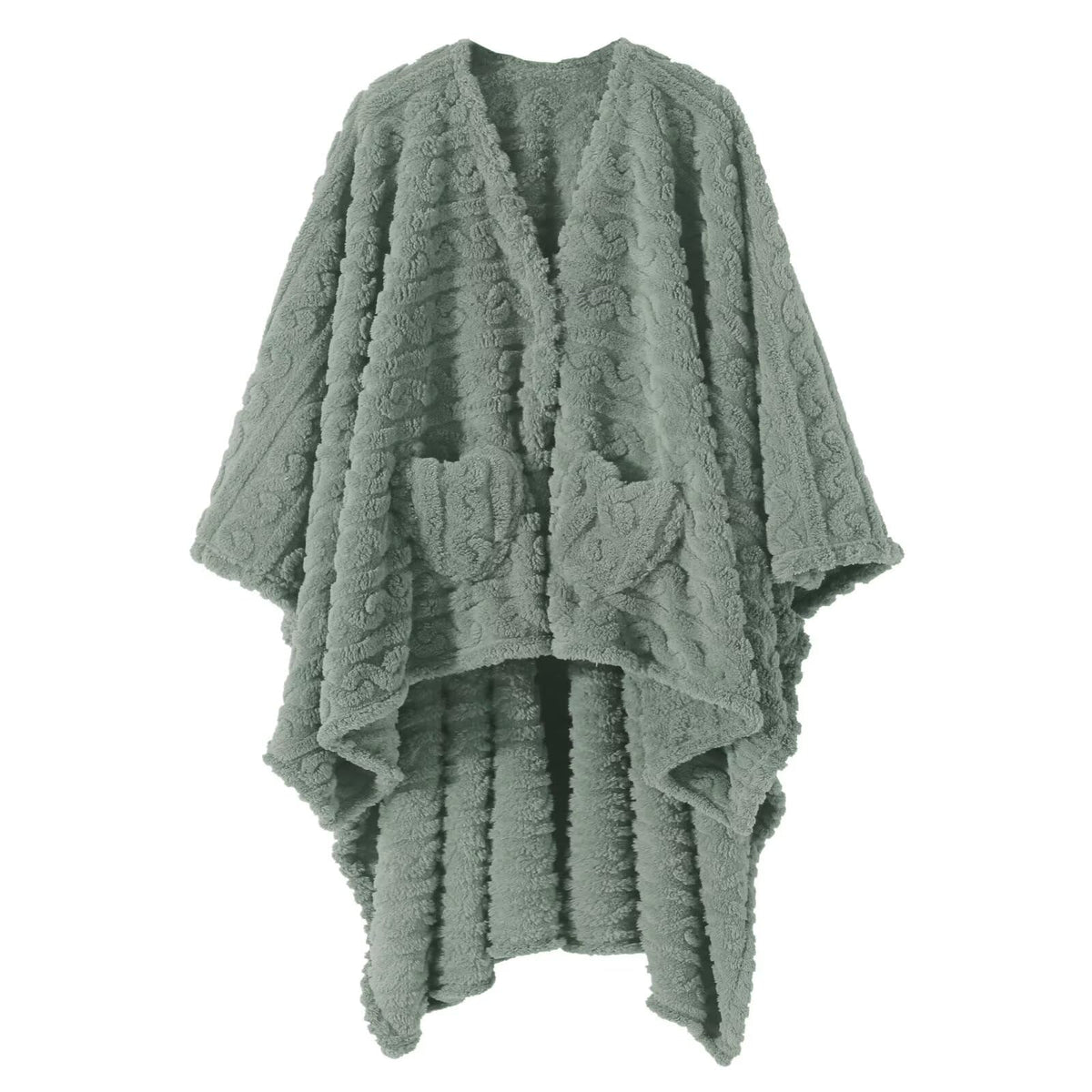 Mowkim wearable sherpa blanket with pockets in sage for cozy lounging.
