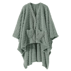Mowkim wearable sherpa blanket with pockets in sage for cozy lounging.