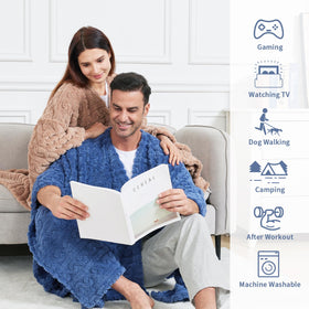 Mowkim wearable sherpa blanket with pockets keeps essentials nearby