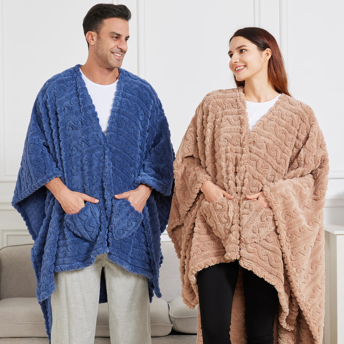 Mowkim 58x64-inch wearable sherpa blanket provides full coverage
