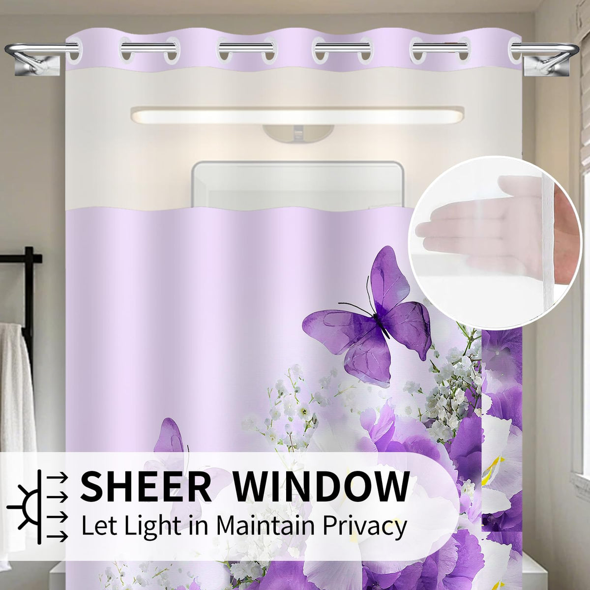 Mowxune floral butterfly motif adds nature-inspired bathroom decor.