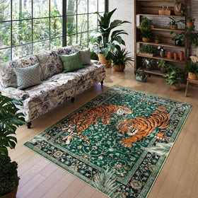 Folded design of Moynesa Tiger 5x7 rug makes storage easy.