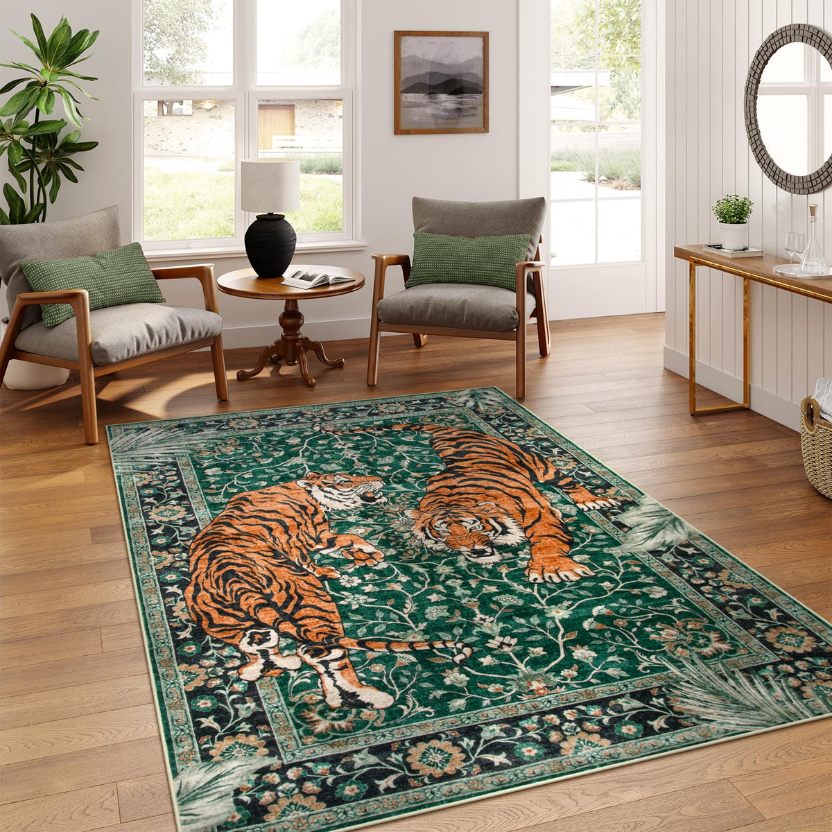 Moynesa Tiger 5x7 rug with soft velvet texture, ideal for cozy living rooms.