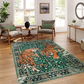 Moynesa Tiger 5x7 rug with soft velvet texture, ideal for cozy living rooms.