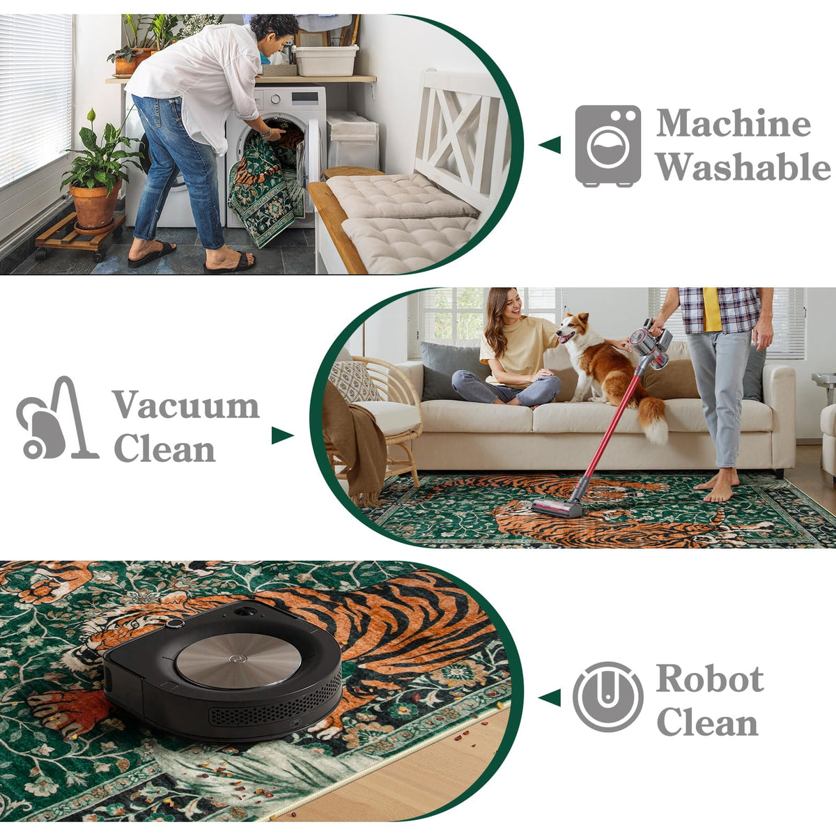 Machine washable Moynesa Tiger 5x7 rug for easy stain cleanup.