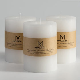 MOZEAL 3x4 inch unscented dripless pillar candles set of 3 brighten a clean centerpiece