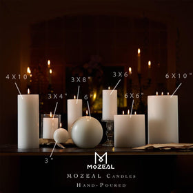 MOZEAL dripless pillar candles designed for neat, drip-free burn