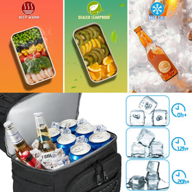 Mozeto lunch cooler backpack dual-zipper divider separates cold items from dry essentials.