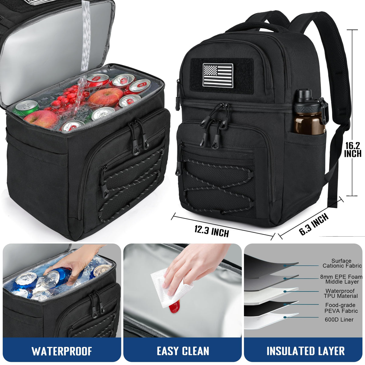 Mozeto lunch cooler backpack multi-pocket storage keeps utensils, keys, and phones organized.
