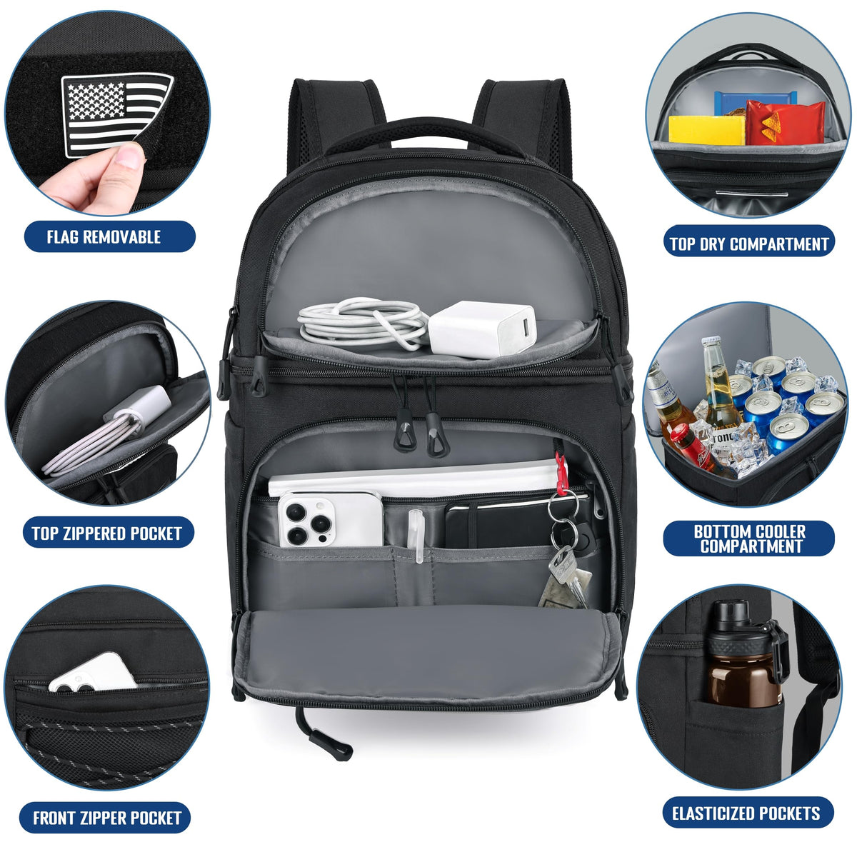 Mozeto lunch cooler backpack waterproof 1000D nylon fabric resists wear.