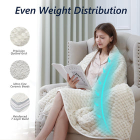 Mr. Sandman weighted blanket with ceramic beads provides even weight distribution.