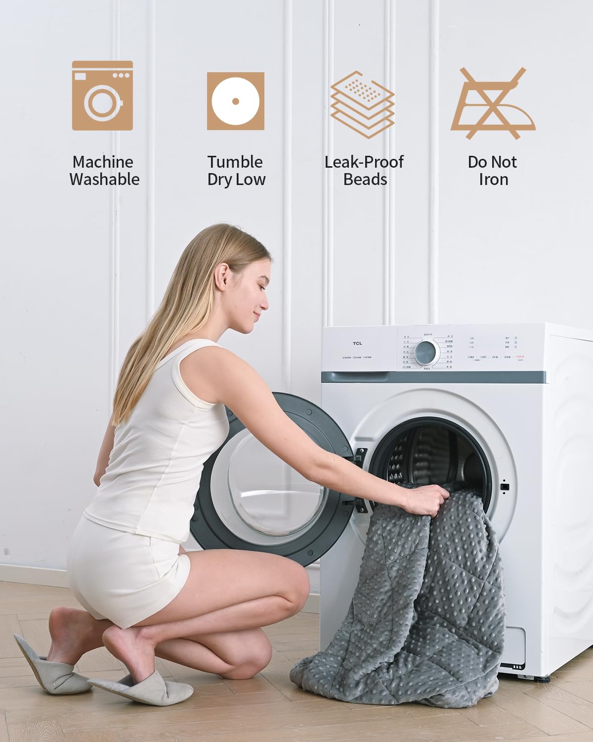 Mr. Sandman weighted blanket being machine washed for easy care