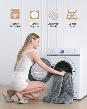 Mr. Sandman weighted blanket being machine washed for easy care