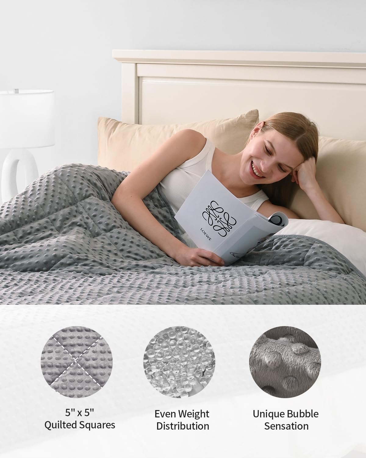 Mr. Sandman weighted blanket showing glass beads inside for even weight