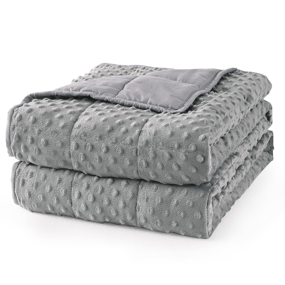 Mr. Sandman weighted blanket grey dots texture closeup for calming comfort