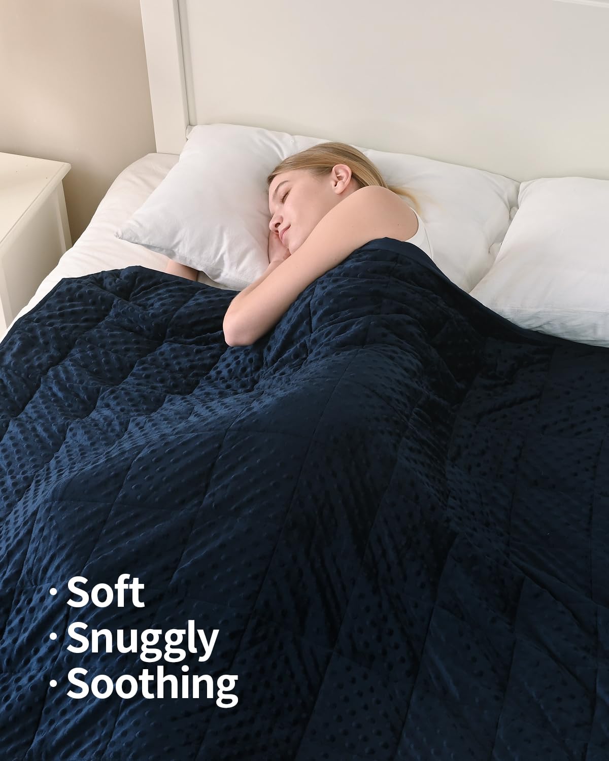 Mr. Sandman weighted blanket with dot-embossed texture for tactile comfort.