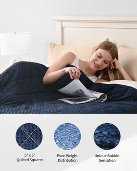 Mr. Sandman navy blue blanket folded neatly on bed.
