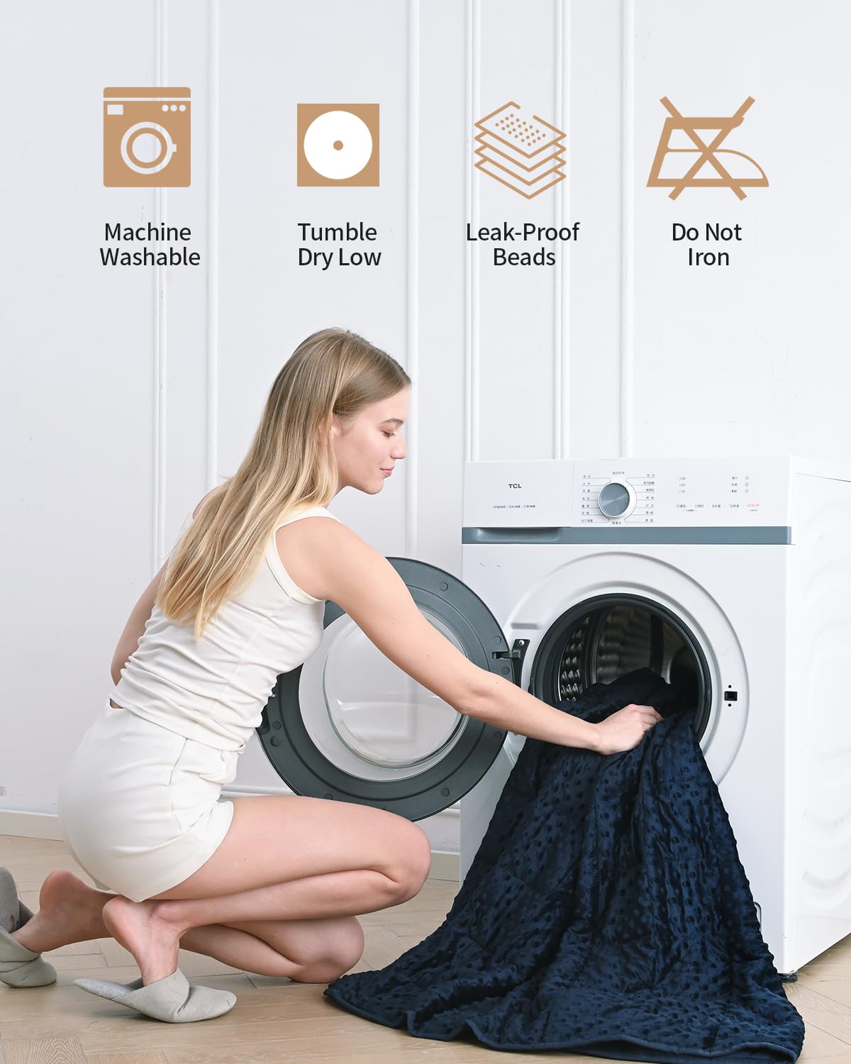 Mr. Sandman navy blue blanket machine washable for easy care.