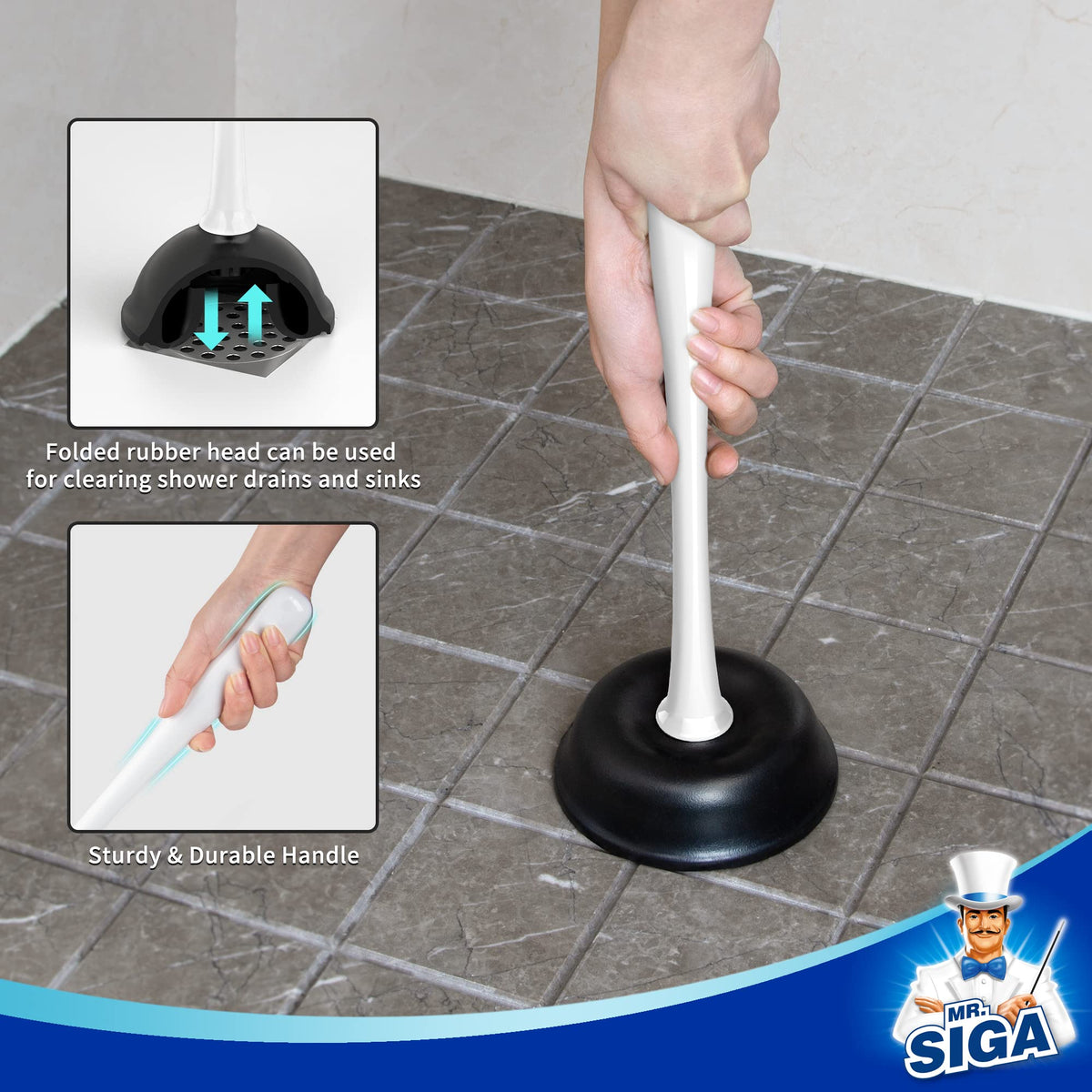 Sturdy plastic and rubber build fits standard toilets.