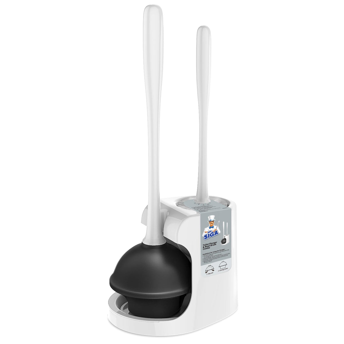 MR.SIGA toilet plunger and bowl brush combo in compact storage.