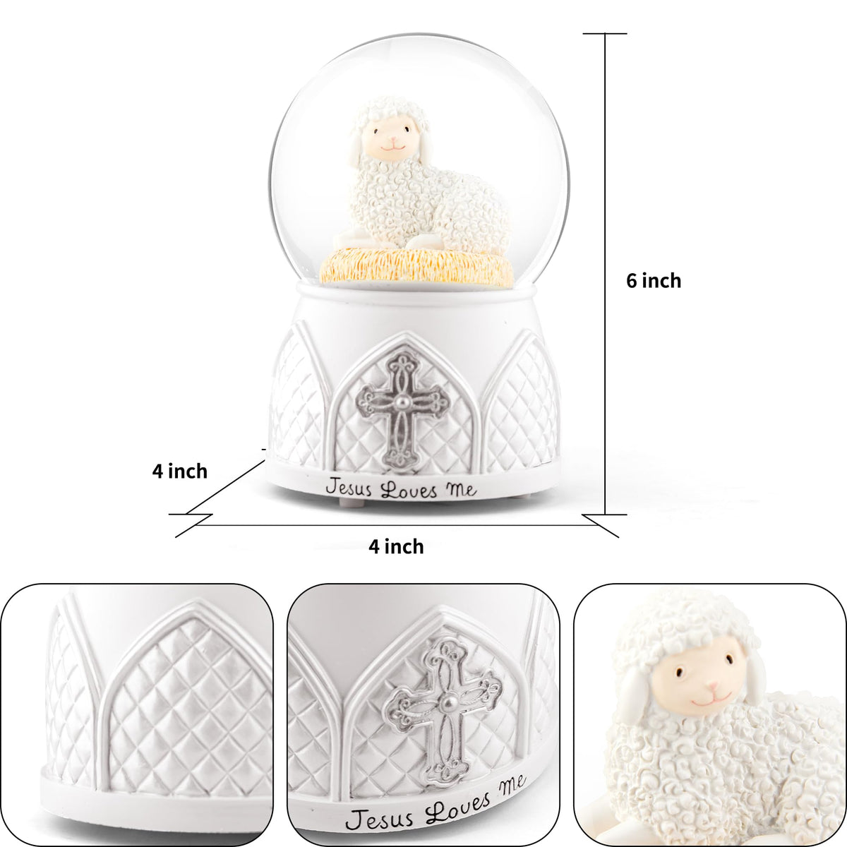 Mr.Winder Jesus Loves Me snow globe, side-scene, faith-based home decor
