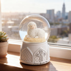 Mr.Winder Jesus Loves Me snow globe glitter snowfall, melodic centerpiece