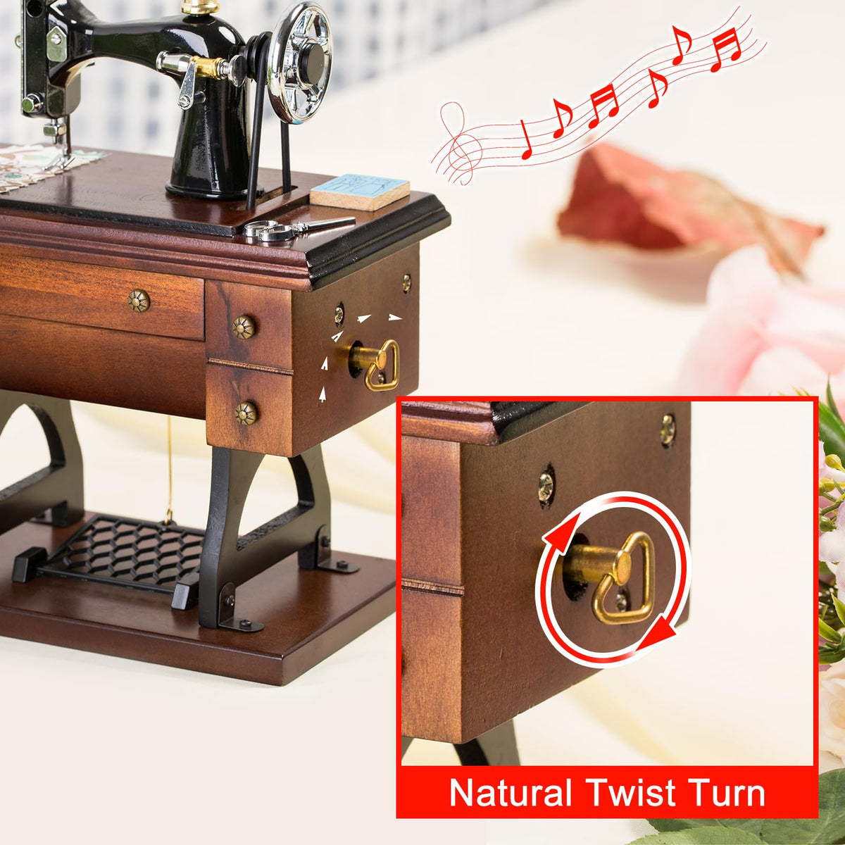 Mr.Winder wooden vintage music box with detailed craftsmanship