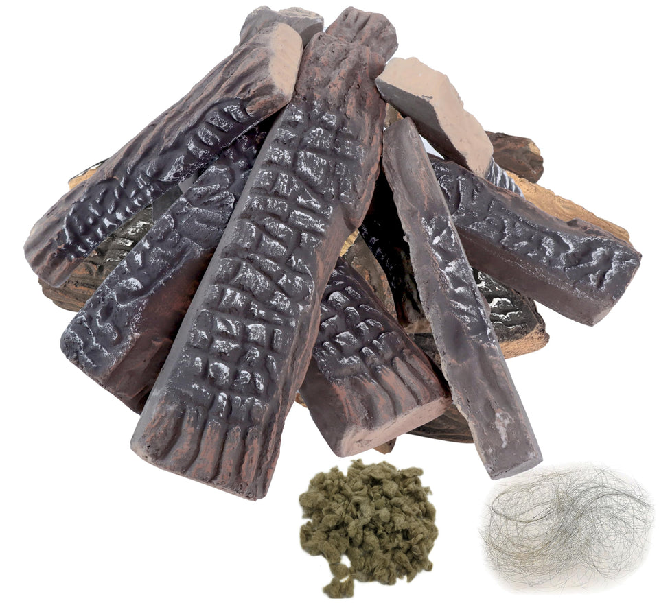 MrGas Log ceramic logs assembly with lifelike stack for indoor or outdoor fires.