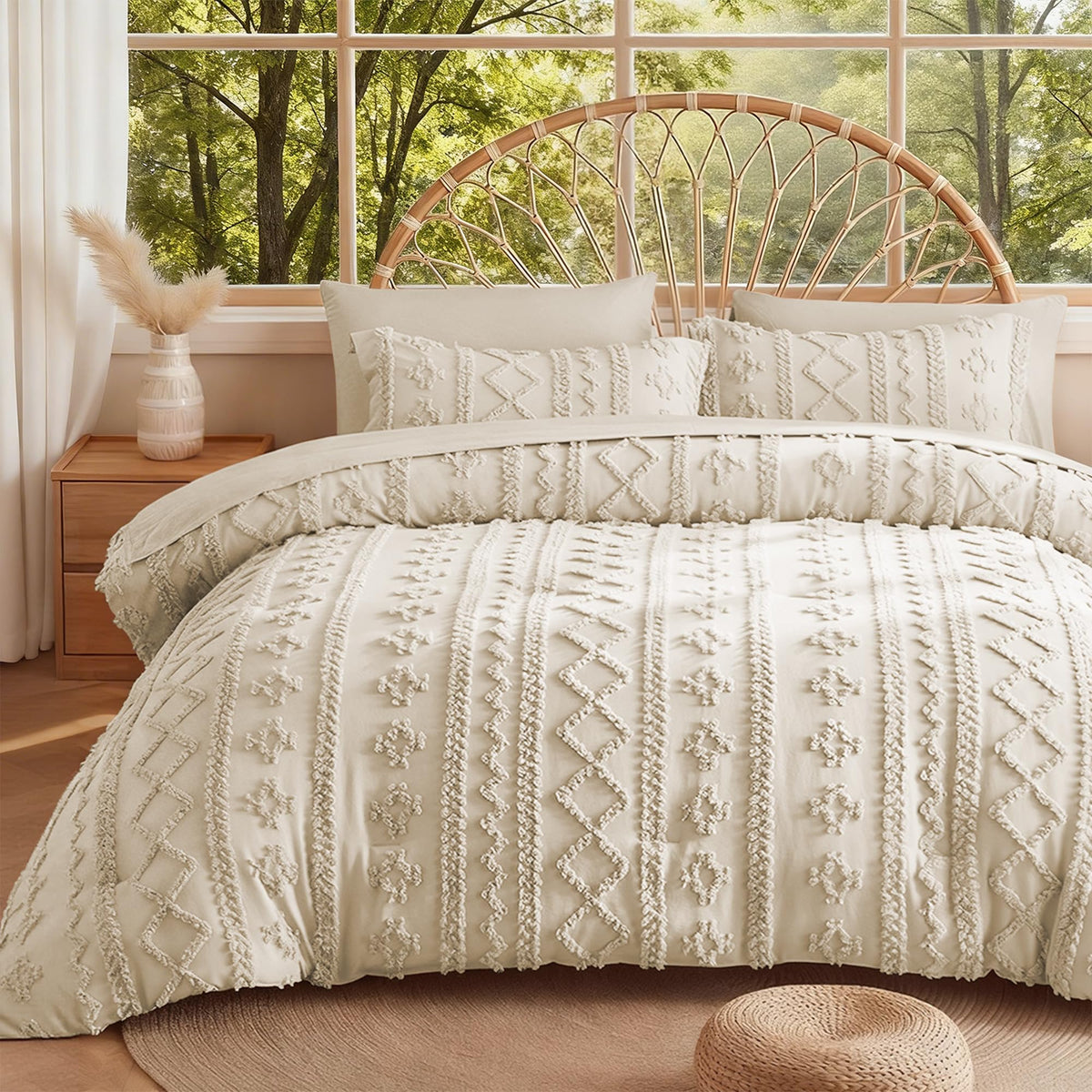 MR&HM king-size beige comforter set ready-to-make bed
