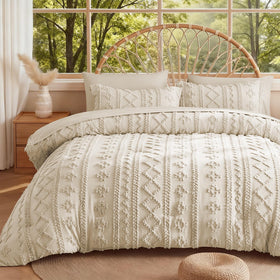MR&HM king-size beige comforter set ready-to-make bed