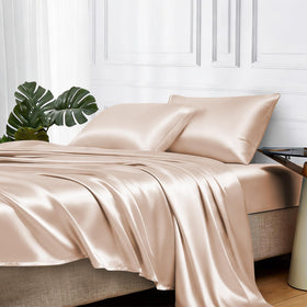 MR&HM satin flat sheet in champagne for silky, cosy nights