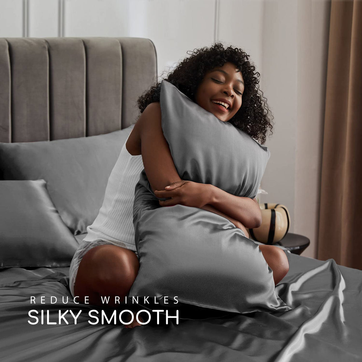 MR&HM satin bed sheets queen pillowcases reducing hair frizz and tangles.