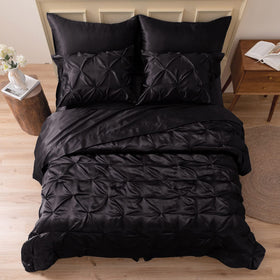 MR&HM satin comforter full 7-piece set in luxurious black for a bedroom upgrade.