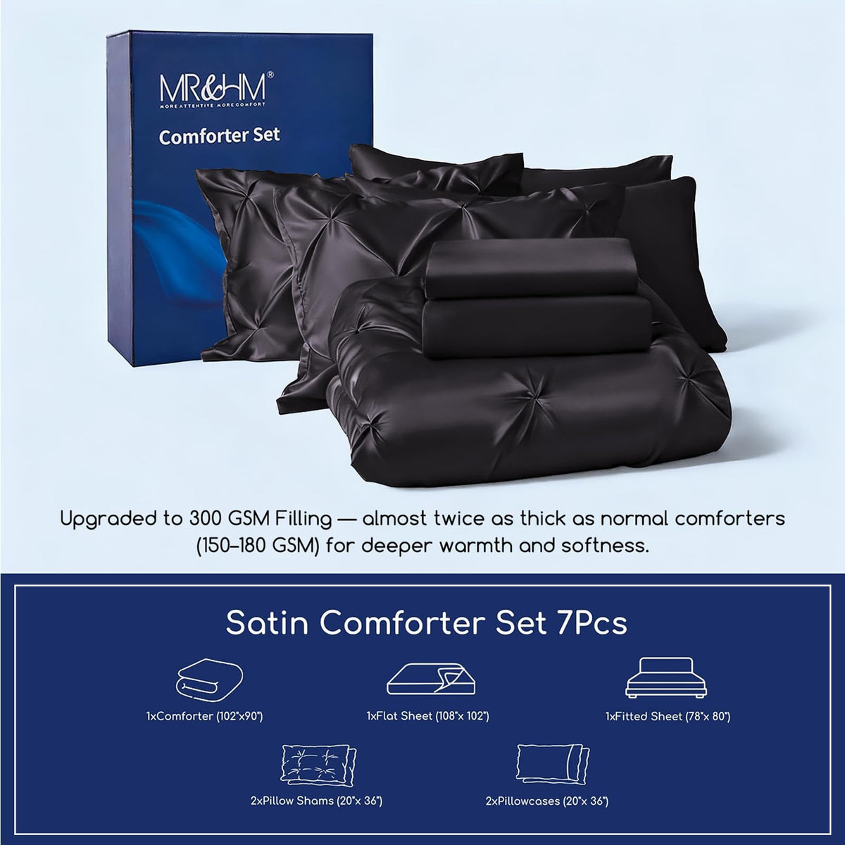 MR&HM pinch-pleat detail highlighting elegant design and premium bedding vibe.